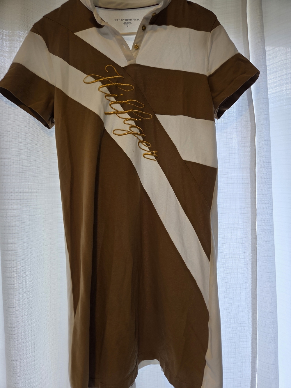 Tommy Hilfiger Brown and White Striped Polo Mini Dress